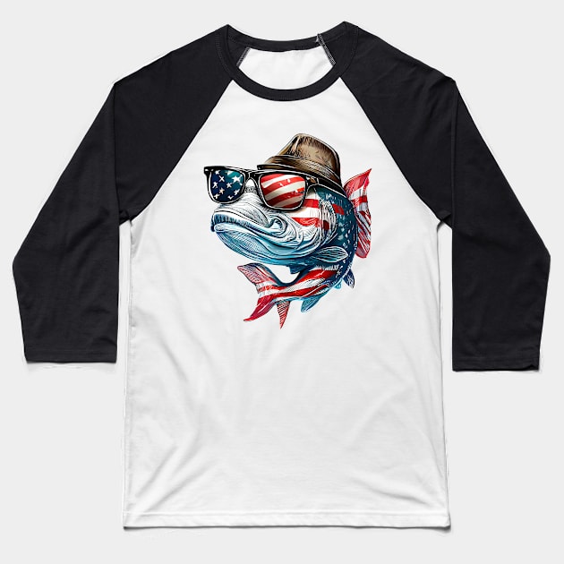 Cool American Bass Fish #1 Baseball T-Shirt by Chromatic Fusion Studio